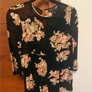 Topshop Black and Pink Floral Blouse